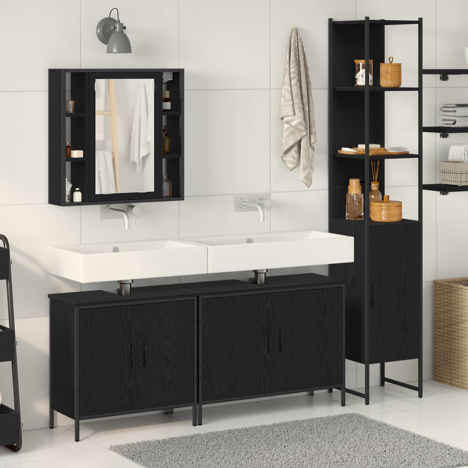 vidaXL Bathroom Furniture Set 4 pcs Black Engineered wood 1