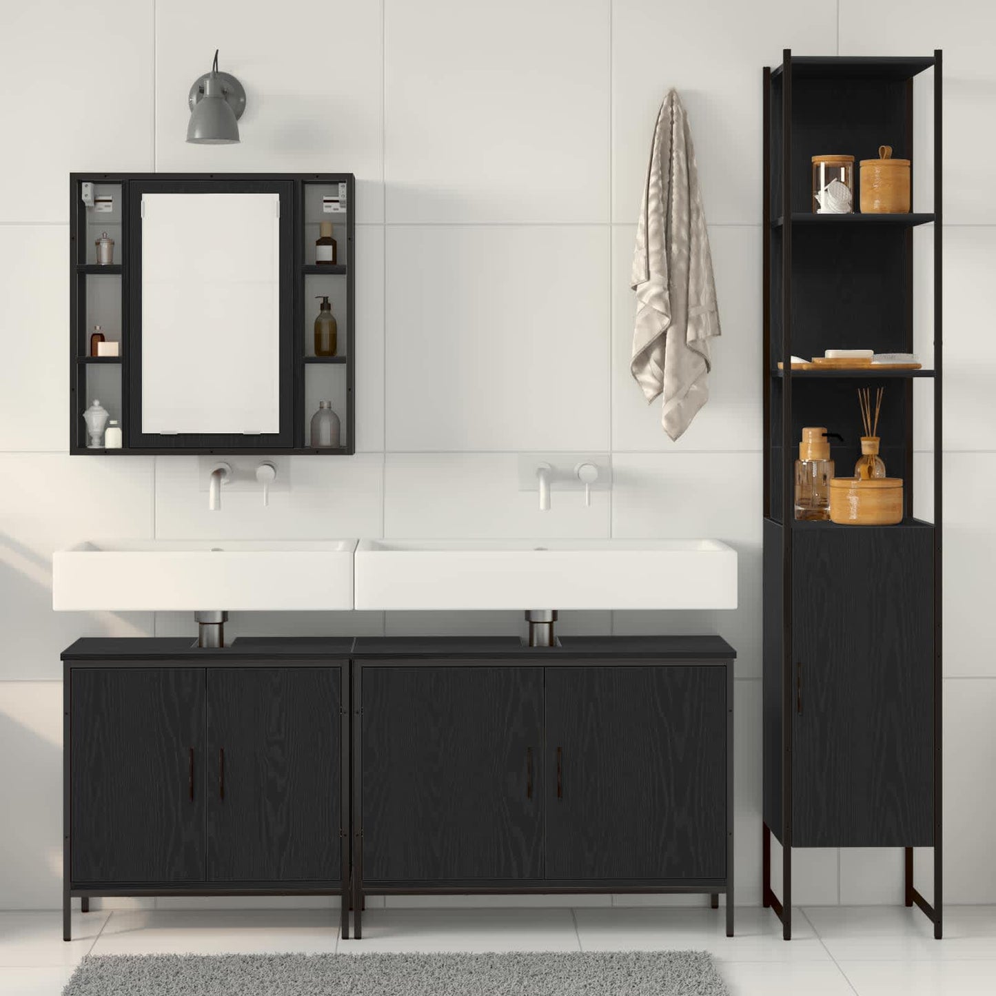vidaXL Bathroom Furniture Set 4 pcs Black Engineered wood 4