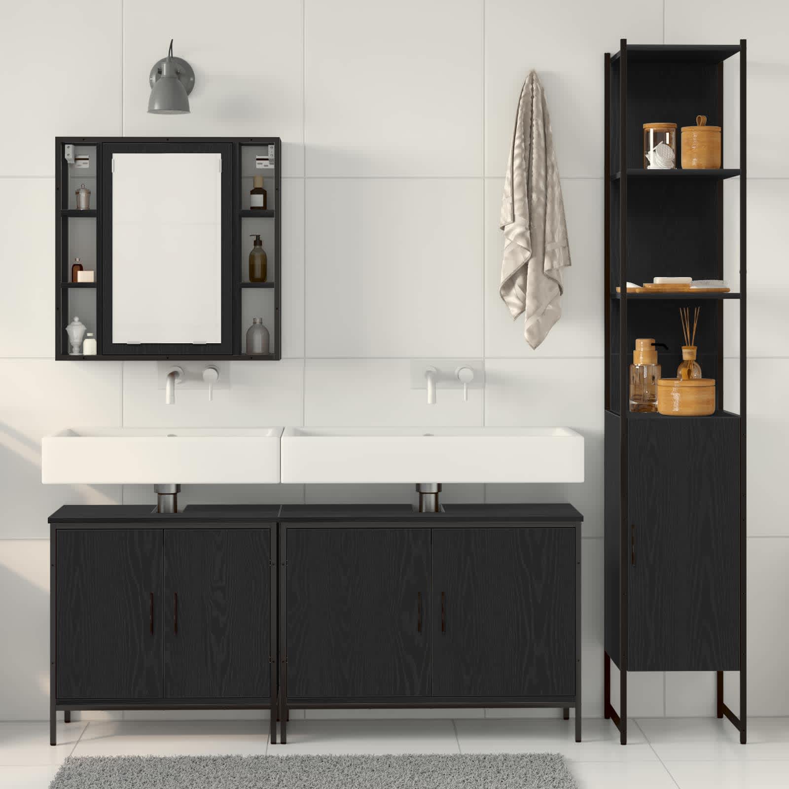 vidaXL Bathroom Furniture Set 4 pcs Black Engineered wood 4