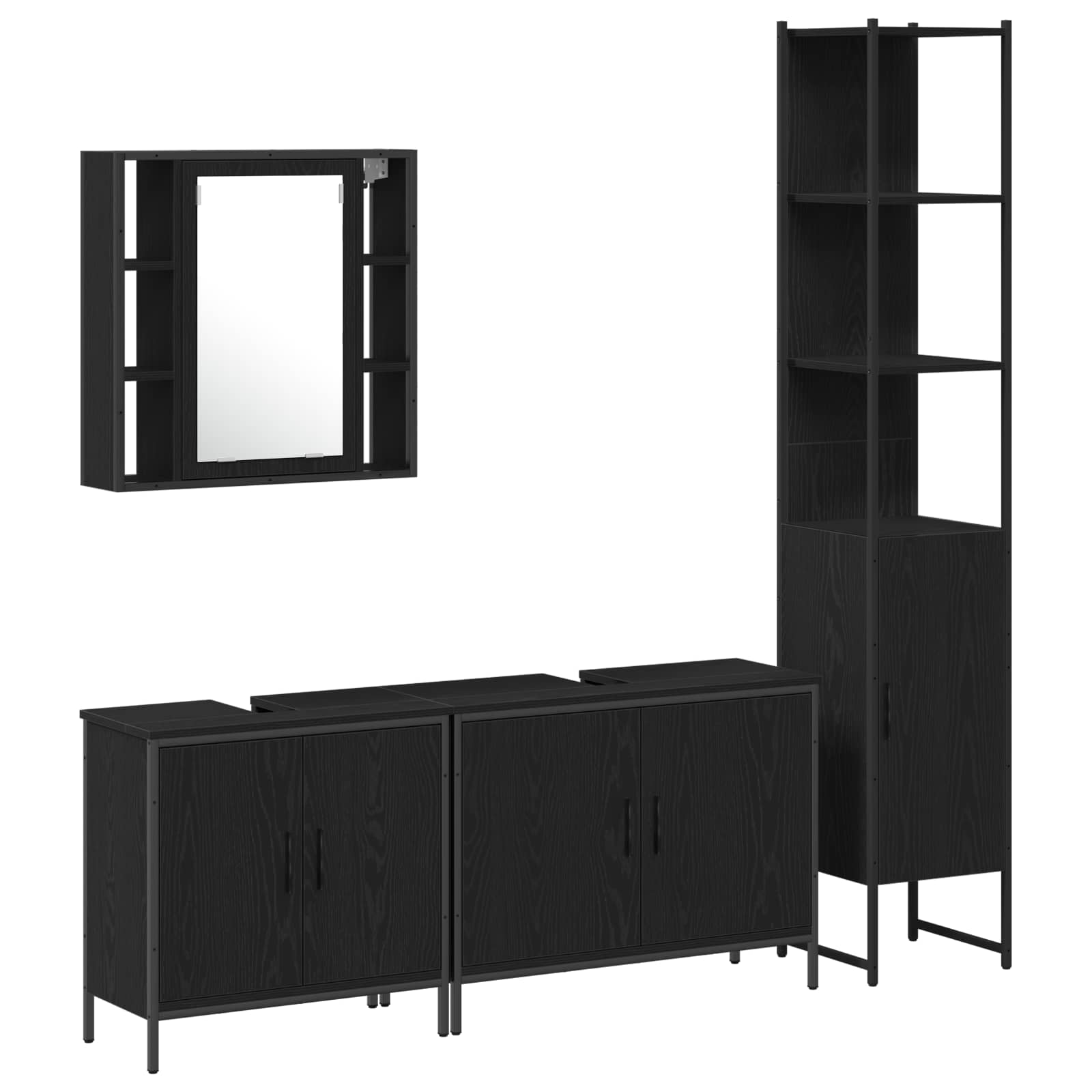 vidaXL Bathroom Furniture Set 4 pcs Black Engineered wood 2