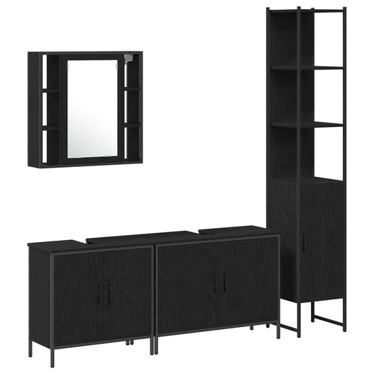 vidaXL Bathroom Furniture Set 4 pcs Black Engineered wood 2