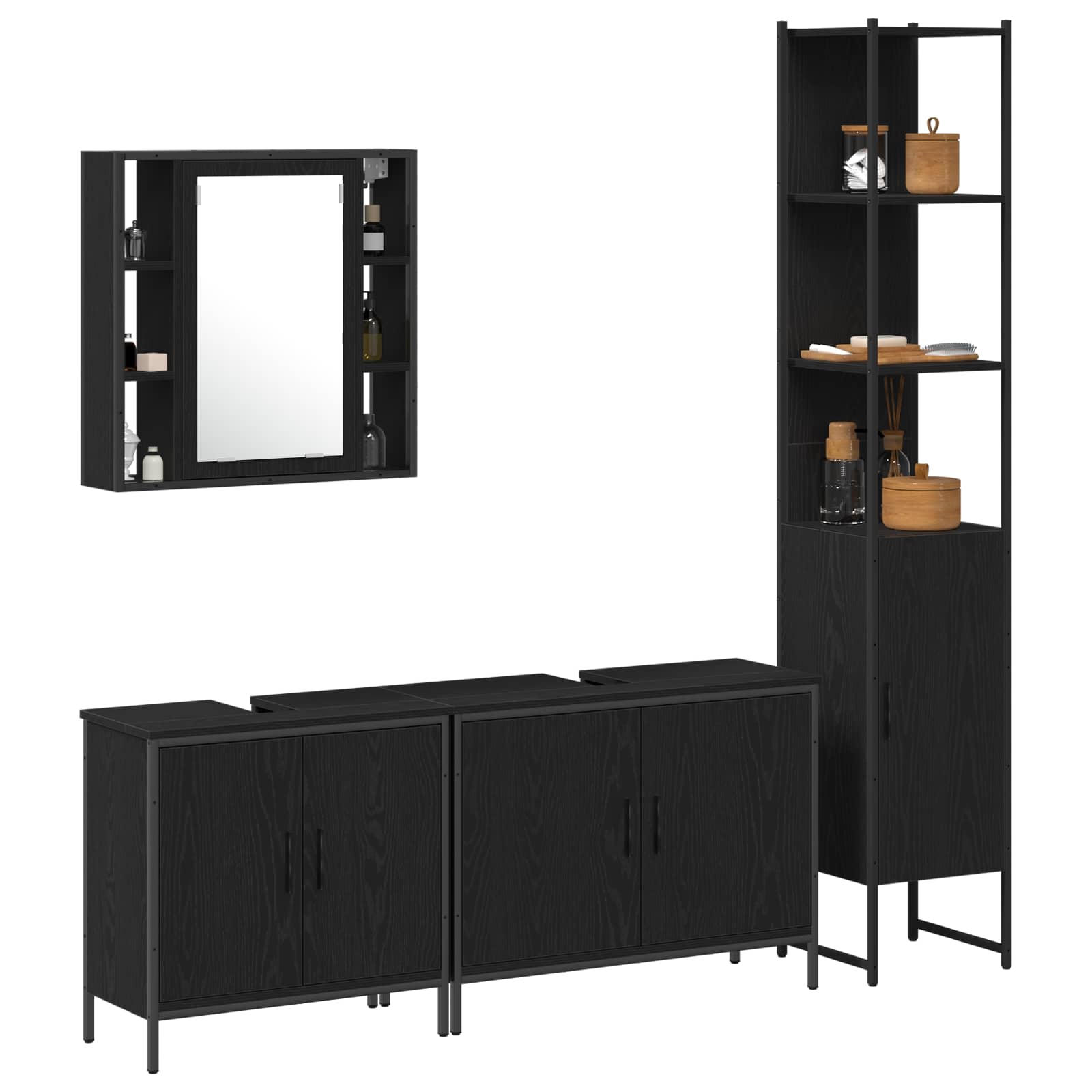 vidaXL Bathroom Furniture Set 4 pcs Black Engineered wood 3