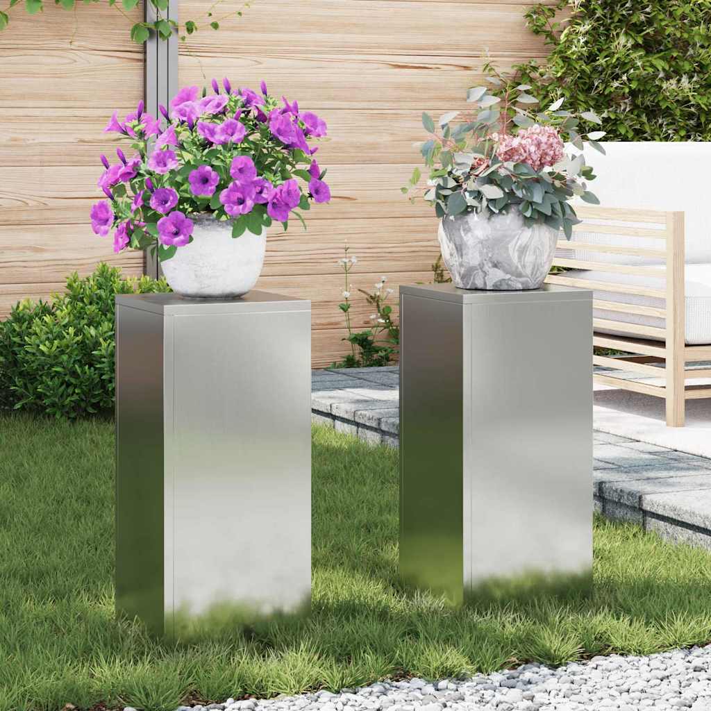Plant Stand Silver 30 x 30 x 40 cm Steel Galvanised Steel 2x (24 x 24 x 55 cm)