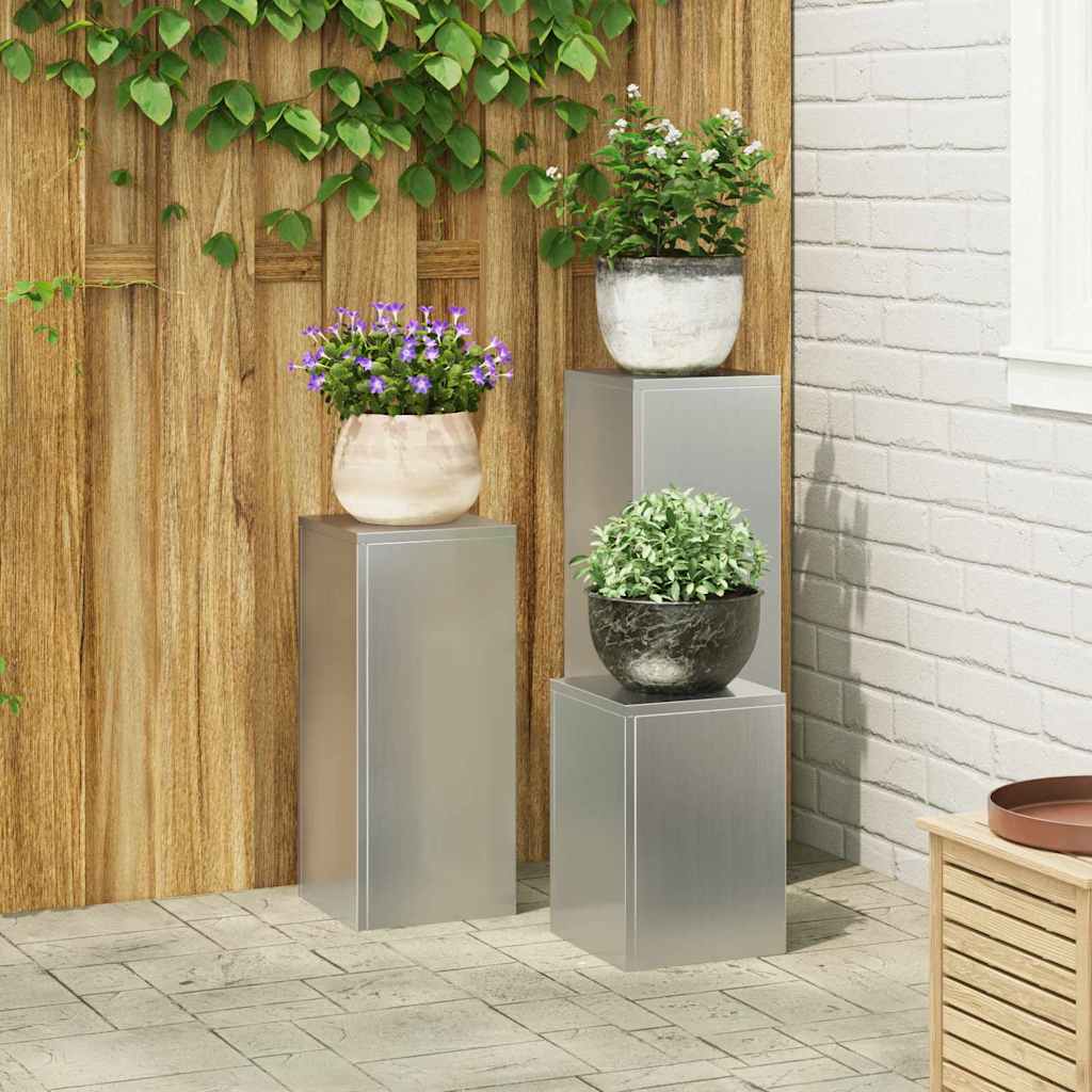 Plant Stand Silver 30 x 30 x 40 cm Steel Galvanised Steel 3x (24 x 24 x 35/55/75 cm)
