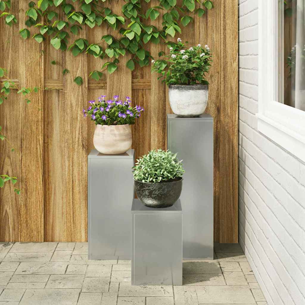 Plant Stand Silver 30 x 30 x 40 cm Steel Galvanised Steel 3x (24 x 24 x 35/55/75 cm)