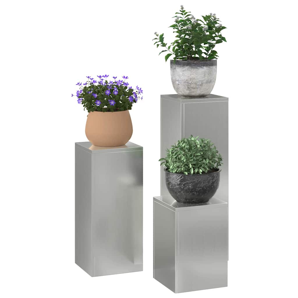 Plant Stand Silver 30 x 30 x 40 cm Steel Galvanised Steel 3x (24 x 24 x 35/55/75 cm)