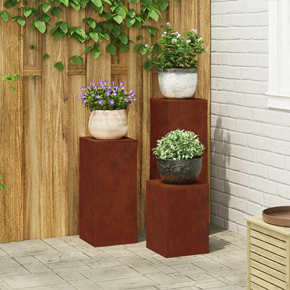 Plant Stand Rusty 30 x 30 x 40 cm Weathering Steel 3x (24 x 24 x 35/55/75 cm)