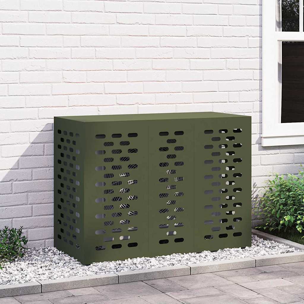 Air Conditioner Cover 110 x 50 x 80 cm Steel Linear Slot Pattern Olive green