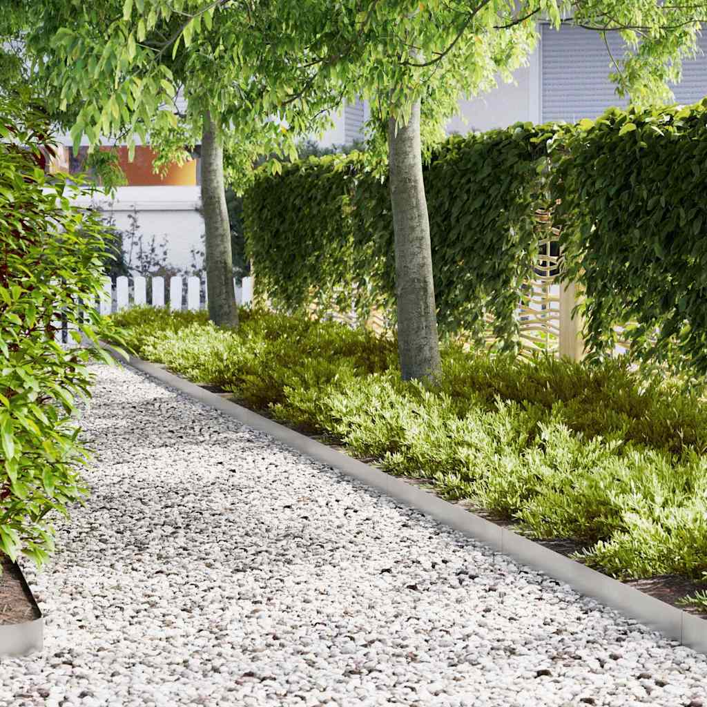 vidaXL Lawn Edging 50 pcs 100 x 0.05 x 15 cm Stainless Steel Silver 1