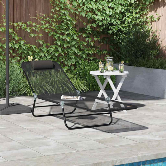 Folding Sun Lounger Folding 182 x 55 x 85.5 cm Textilene Black