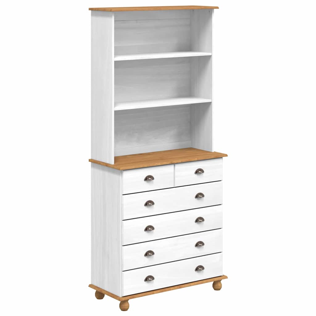 Hutch ASKIM 91 x 40 x 200.5 cm Solid Pine Wood White 6 drawers