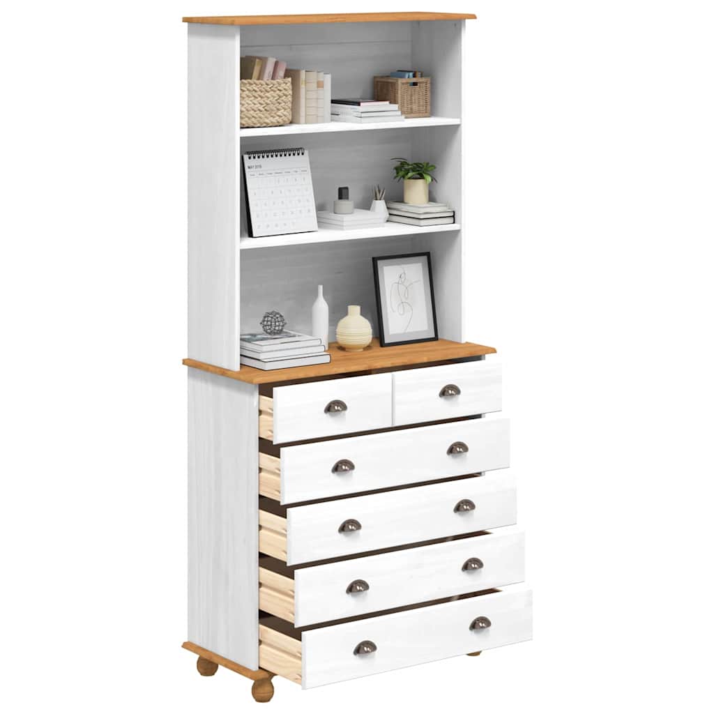 Hutch ASKIM 91 x 40 x 200.5 cm Solid Pine Wood White 6 drawers