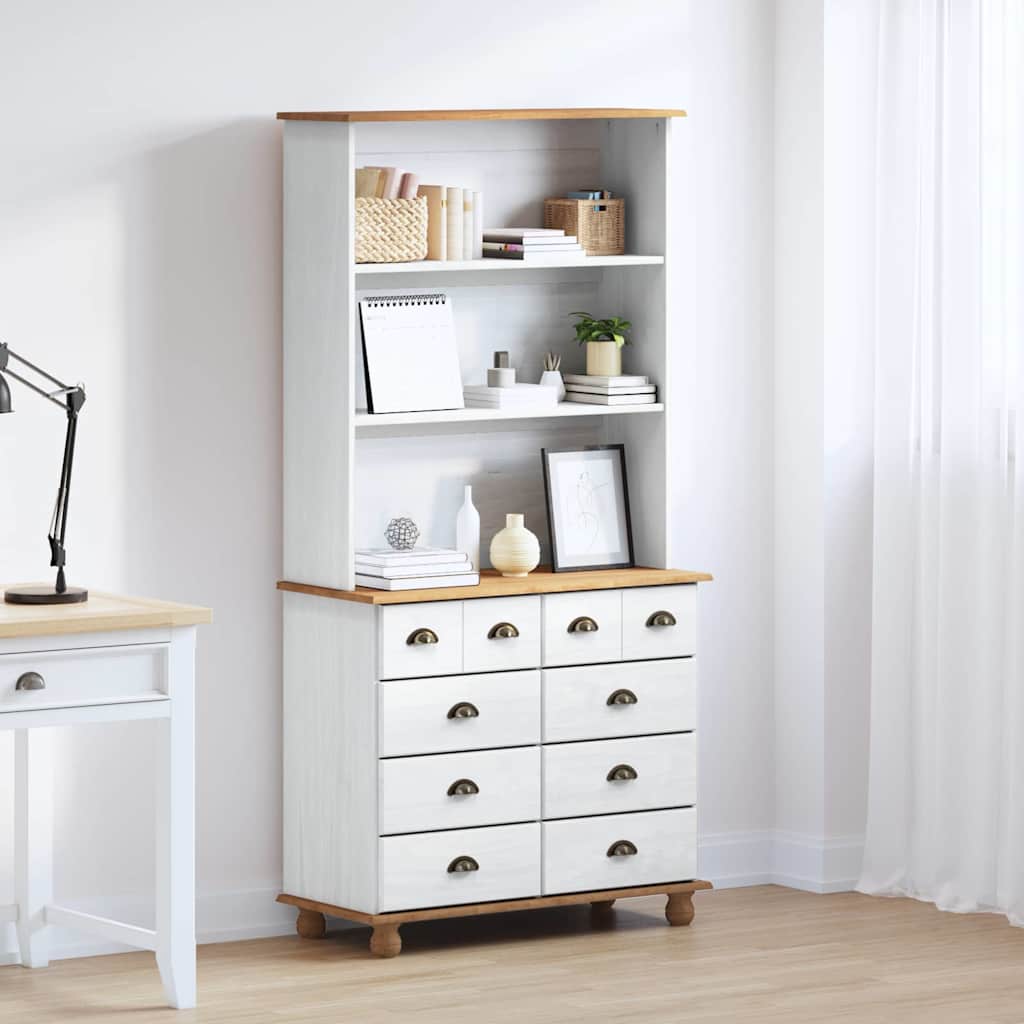 vidaXL Hutch with Drawer ASKIM White 91 x 40 x 184 cm Solid Pine Wood 1