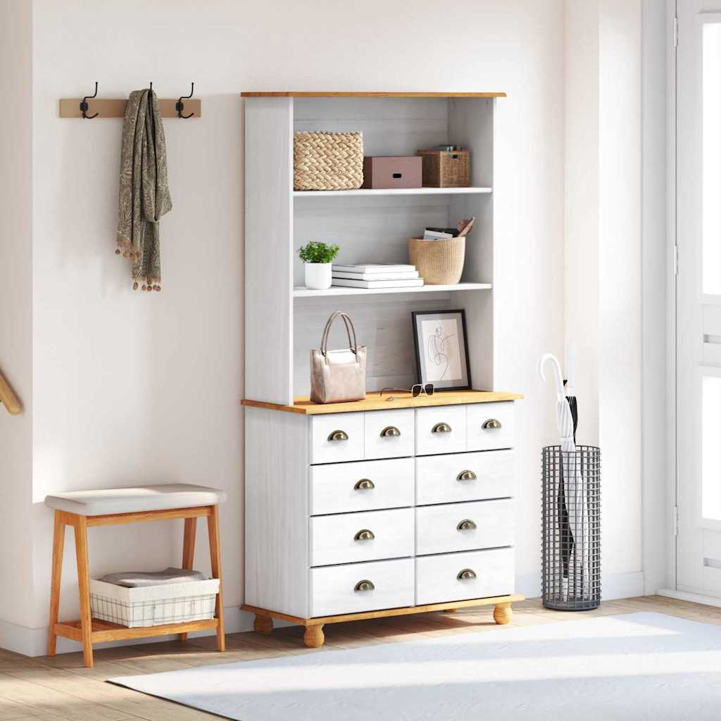 vidaXL Hutch with Drawer ASKIM White 91 x 40 x 184 cm Solid Pine Wood 4