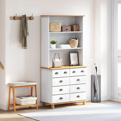 vidaXL Hutch with Drawer ASKIM White 91 x 40 x 184 cm Solid Pine Wood 4