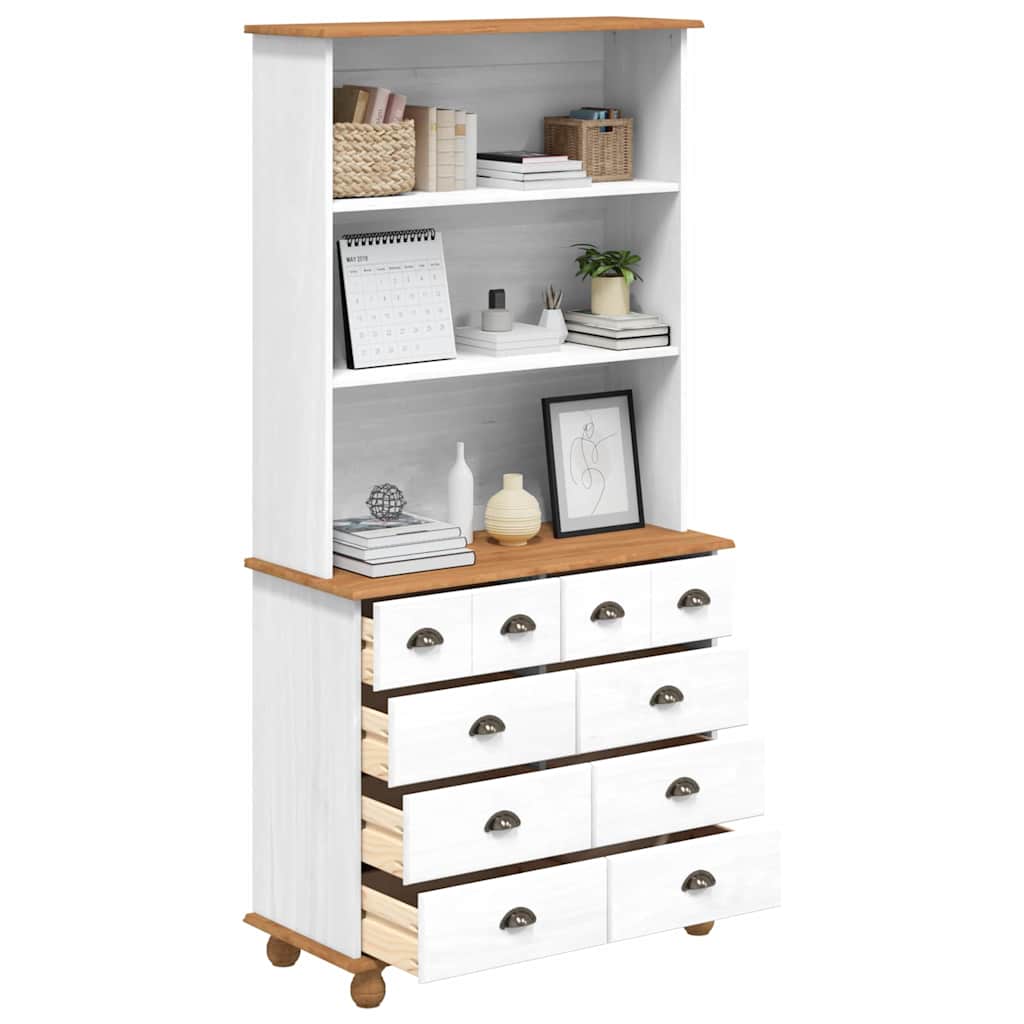 vidaXL Hutch with Drawer ASKIM White 91 x 40 x 184 cm Solid Pine Wood 3