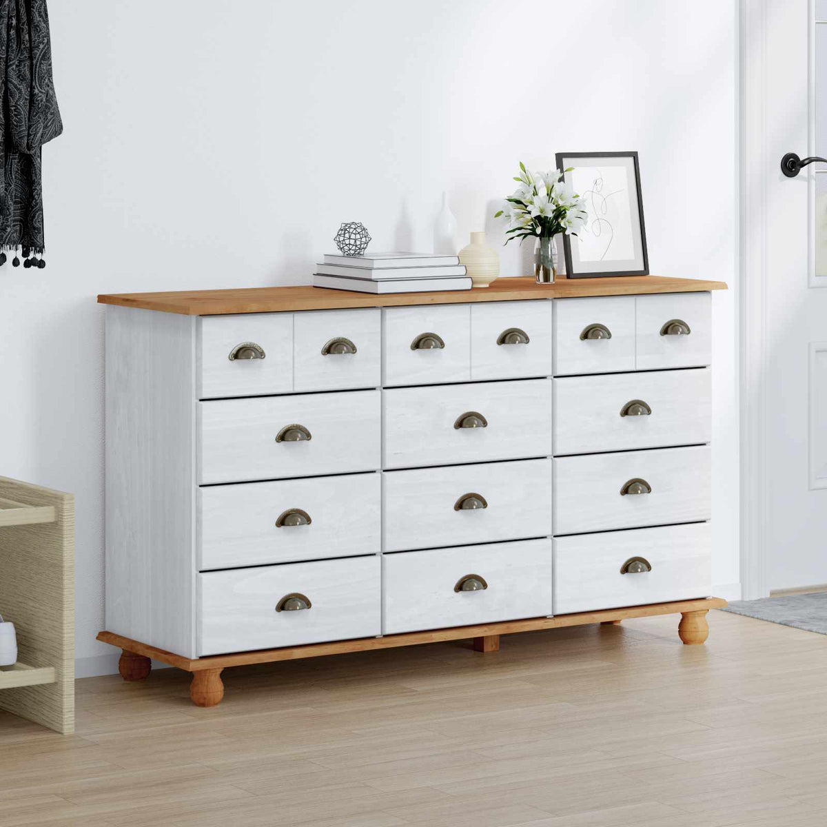 vidaXL Chest of Drawer ASKIM White 79 x 40 x 133.5 cm Solid Pine Wood 1