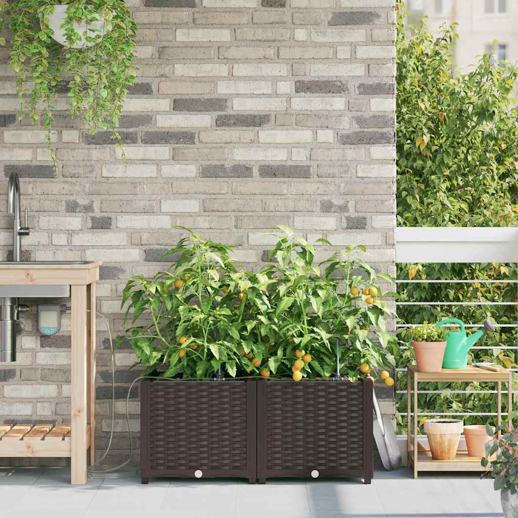 Garden Planter 2 pcs PP without Wheel Depth 40 cm Width 80 cm Brown 37.5 cm