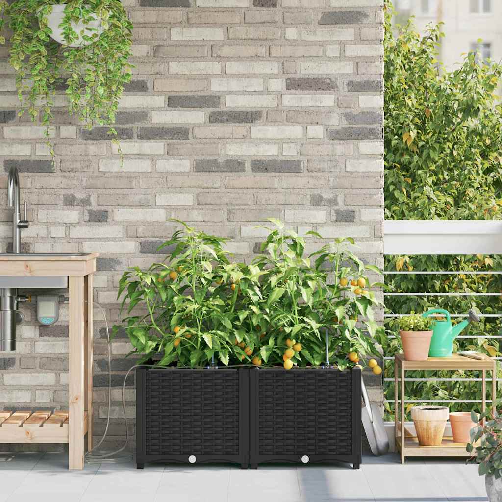 Garden Planter 2 pcs PP without Wheel Depth 40 cm Width 80 cm Black 37.5 cm