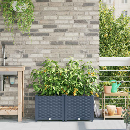 Garden Planter 2 pcs PP without Wheel Depth 40 cm Width 80 cm Grey 37.5 cm