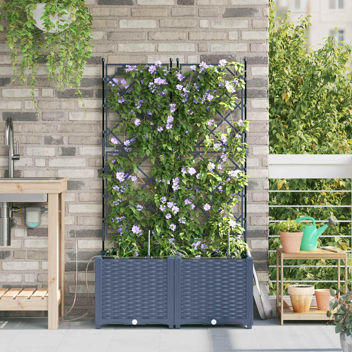 Garden Planter 2 pcs PP without Wheel Depth 40 cm Width 80 cm Grey 142 cm