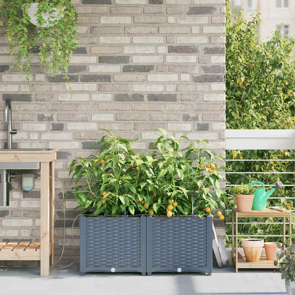 Garden Planter 2 pcs PP without Wheel Depth 40 cm Width 80 cm Light grey 37.5 cm