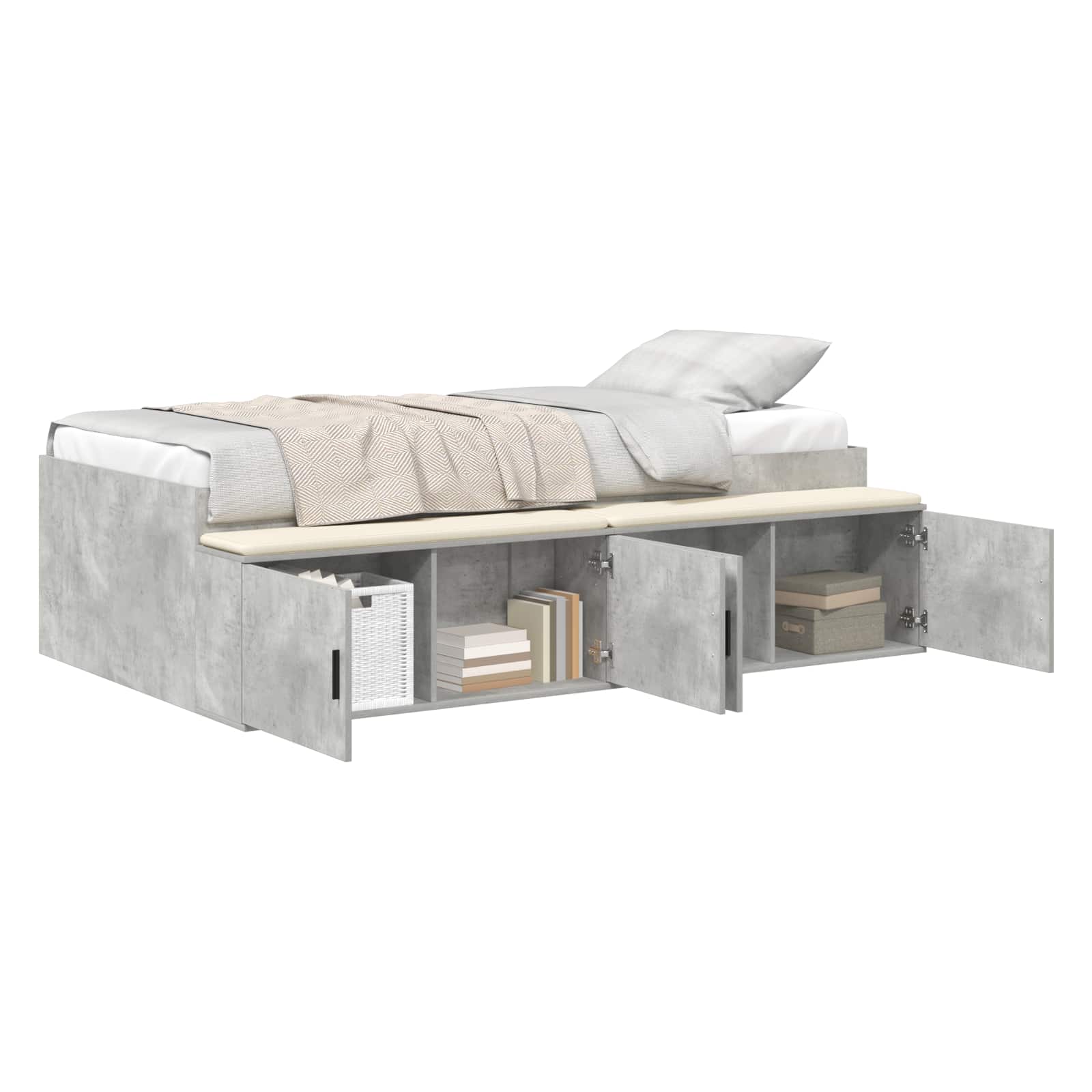 vidaXL Bed Frame with Door Concrete Grey 100 x 200 cm Engineered Wood 2