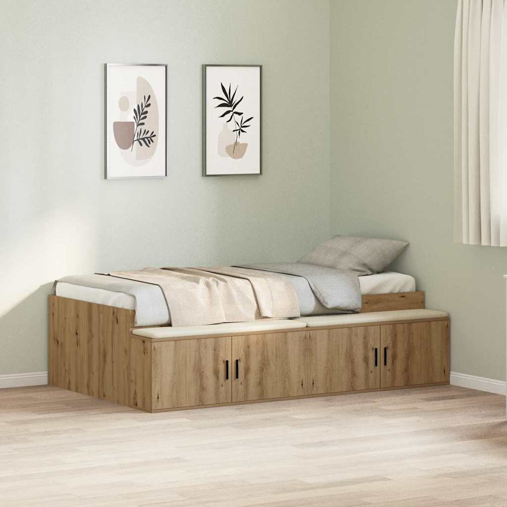 vidaXL Bed Frame with Drawer Artisan Oak 100 x 200 cm Engineered Wood 1