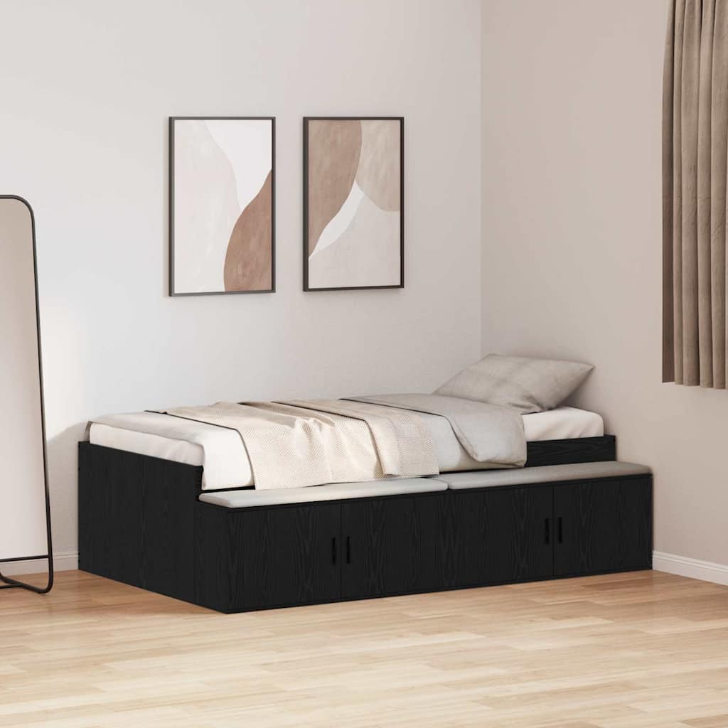 vidaXL Bed Frame with Drawer Black Oak 90 x 190 cm Engineered Wood 1