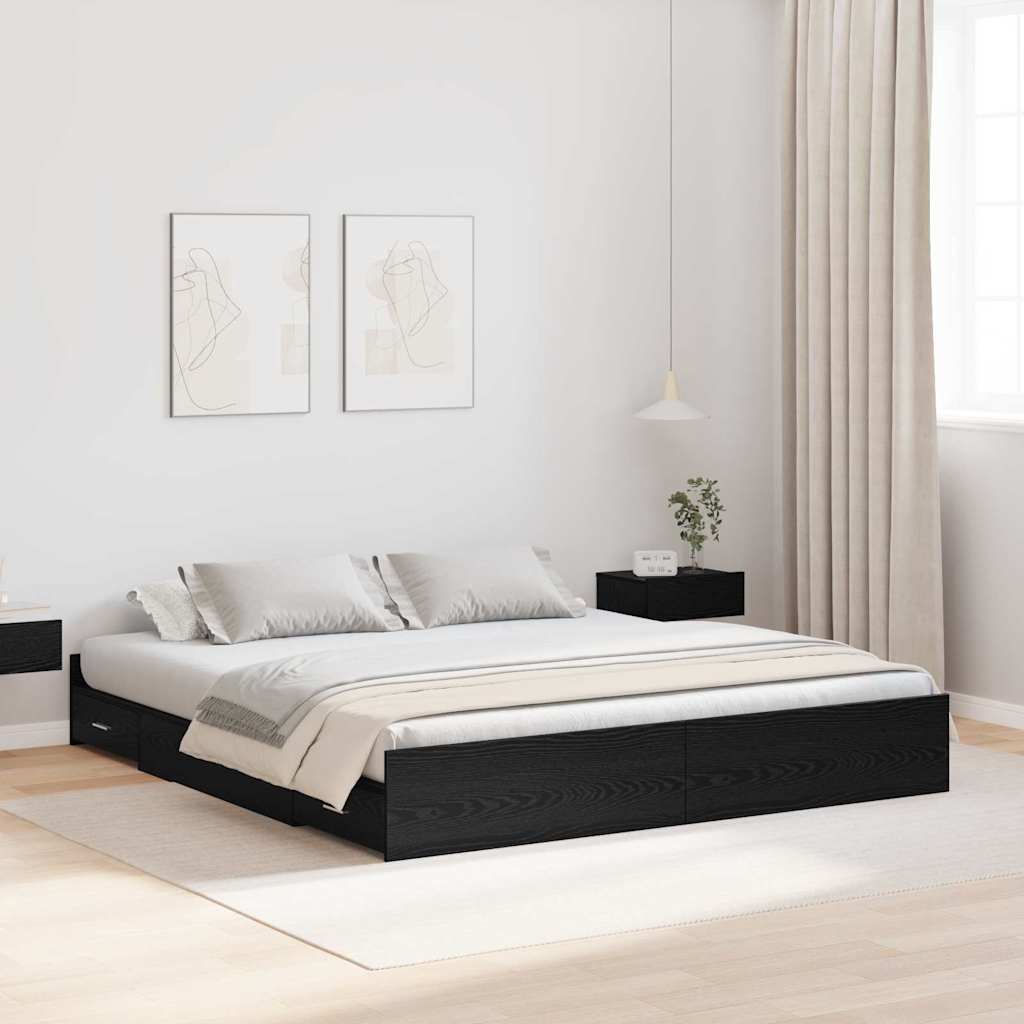 vidaXL Storage Bed Frame Black Oak 200 x 200 cm Engineered Wood 1