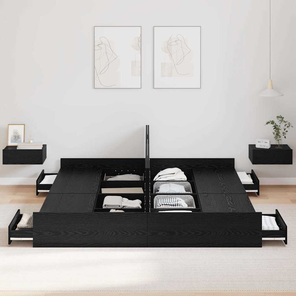 vidaXL Storage Bed Frame Black Oak 200 x 200 cm Engineered Wood 3