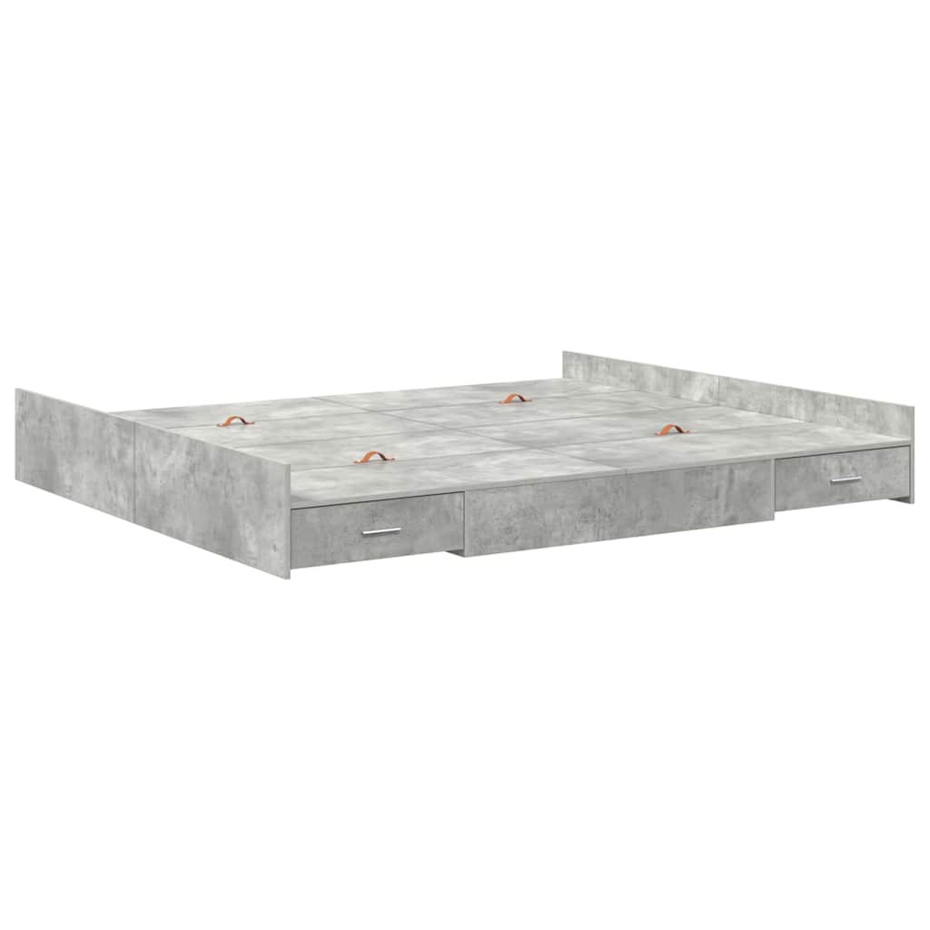 vidaXL Storage Bed Frame Concrete Grey 200 x 200 cm Engineered Wood 4