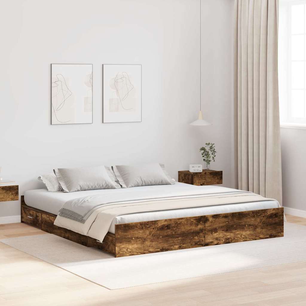 vidaXL Storage Bed Frame Smoked Oak 200 x 200 cm Engineered Wood 1