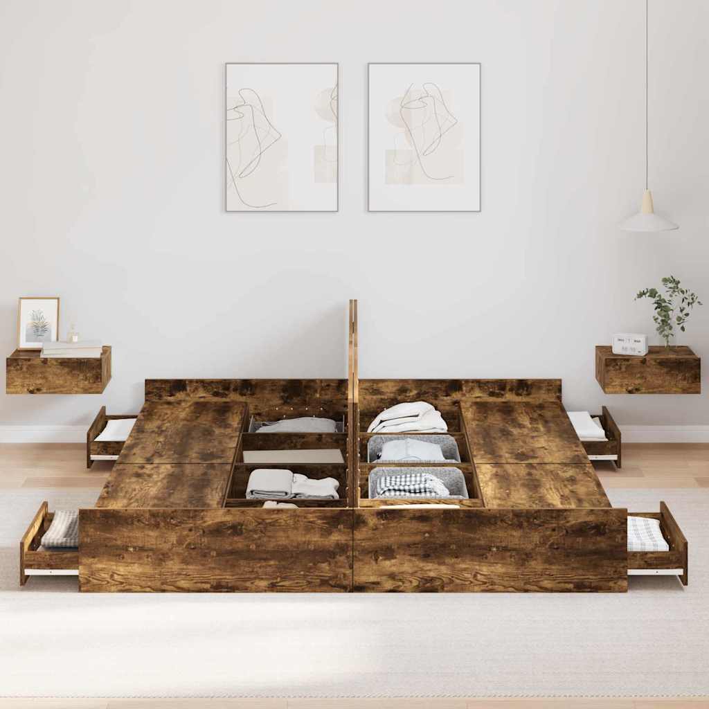vidaXL Storage Bed Frame Smoked Oak 200 x 200 cm Engineered Wood 3