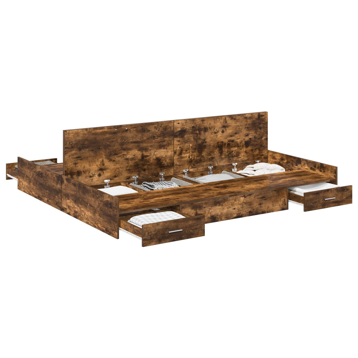 vidaXL Storage Bed Frame Smoked Oak 200 x 200 cm Engineered Wood 2