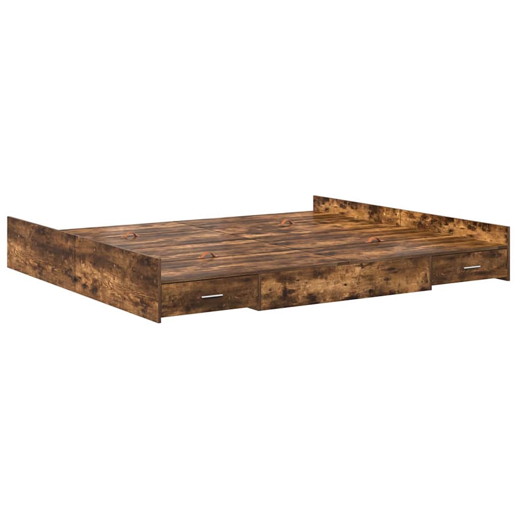 vidaXL Storage Bed Frame Smoked Oak 200 x 200 cm Engineered Wood 4