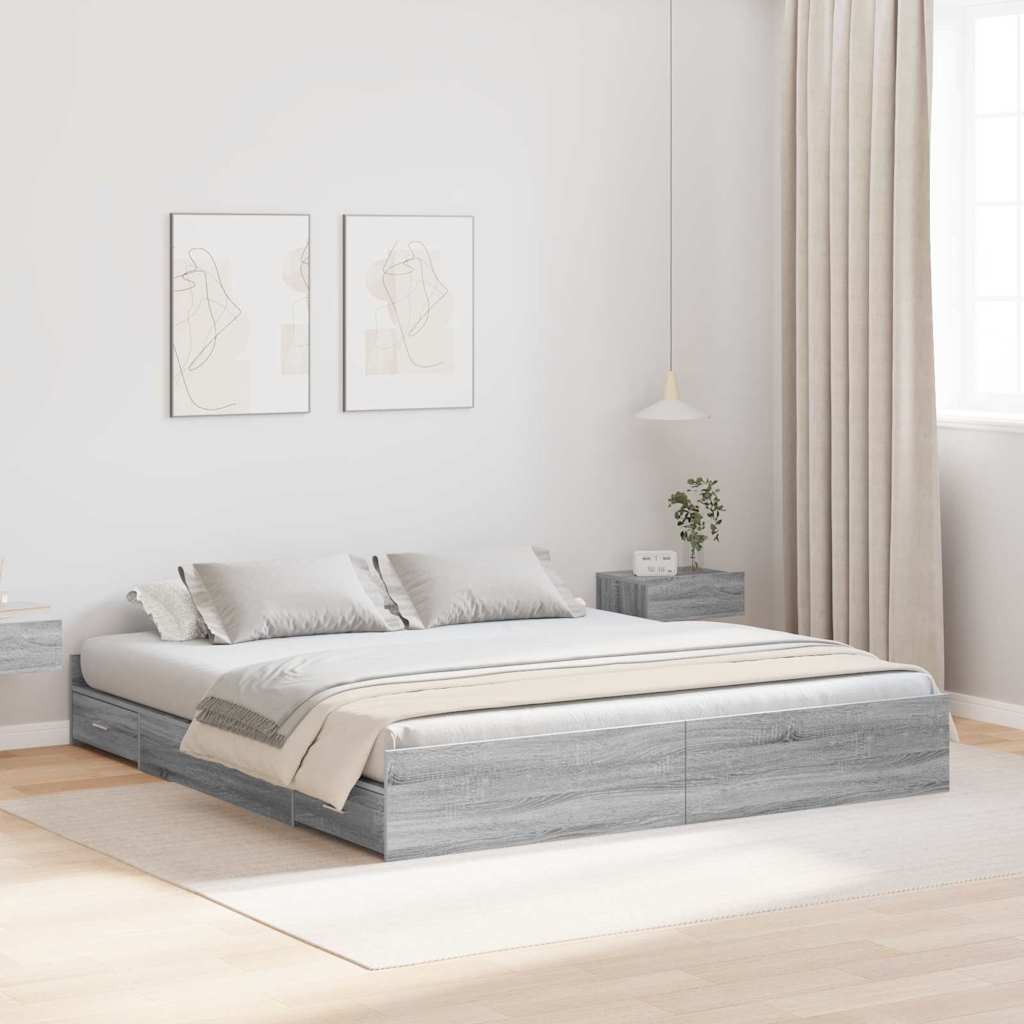 vidaXL Storage Bed Frame Grey Sonoma 200 x 200 cm Engineered Wood 1