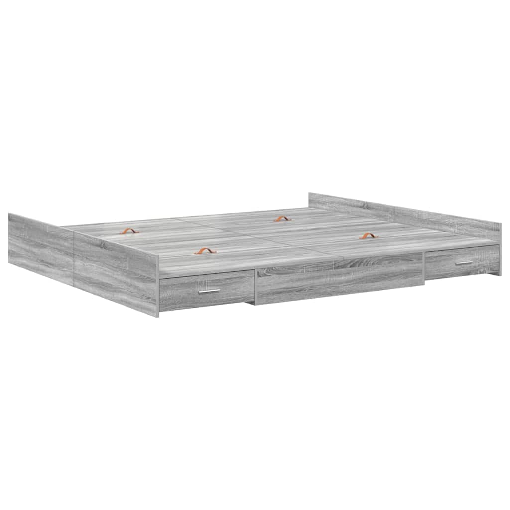 vidaXL Storage Bed Frame Grey Sonoma 200 x 200 cm Engineered Wood 4