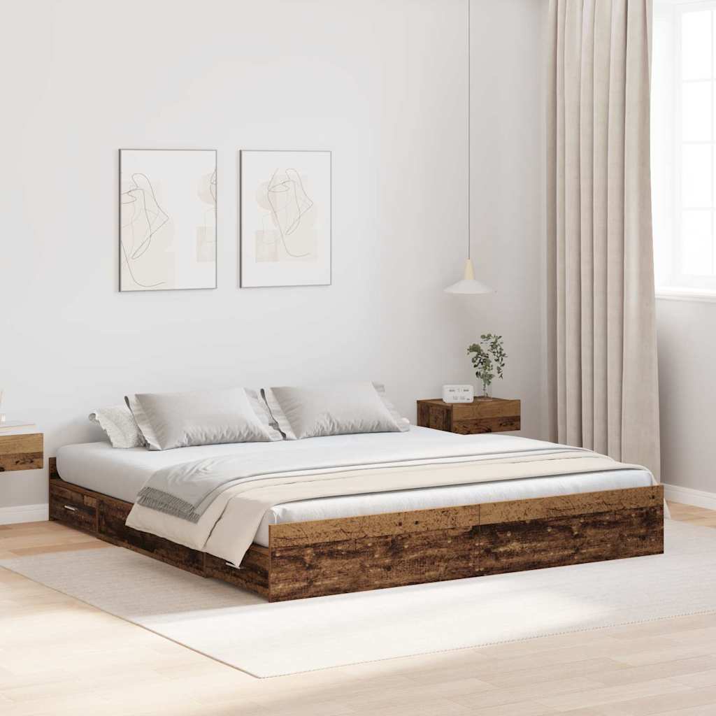 vidaXL Storage Bed Frame Old Wood 200 x 200 cm Engineered Wood 1