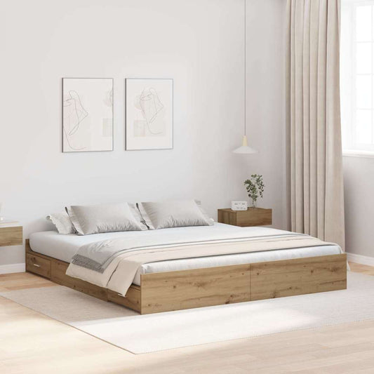 Storage Bed Frame 200 x 200 cm Engineered Wood Length 200 cm Width 200 cm Artisan oak