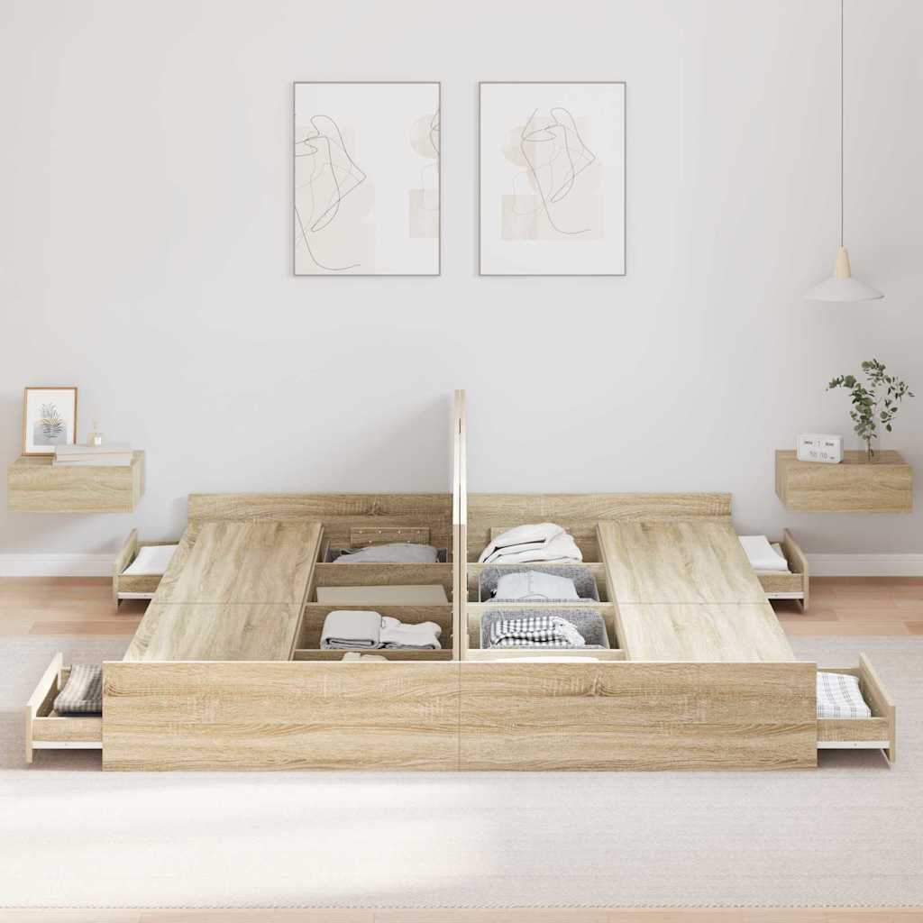 vidaXL Storage Bed Frame Sonoma Oak 180 x 200 cm Engineered Wood 3