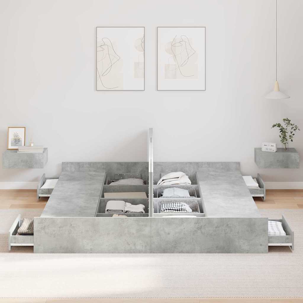 vidaXL Storage Bed Frame Concrete Grey 180 x 200 cm Engineered Wood 3