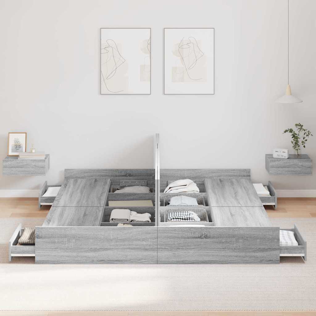 vidaXL Storage Bed Frame Grey Sonoma 180 x 200 cm Engineered Wood 3