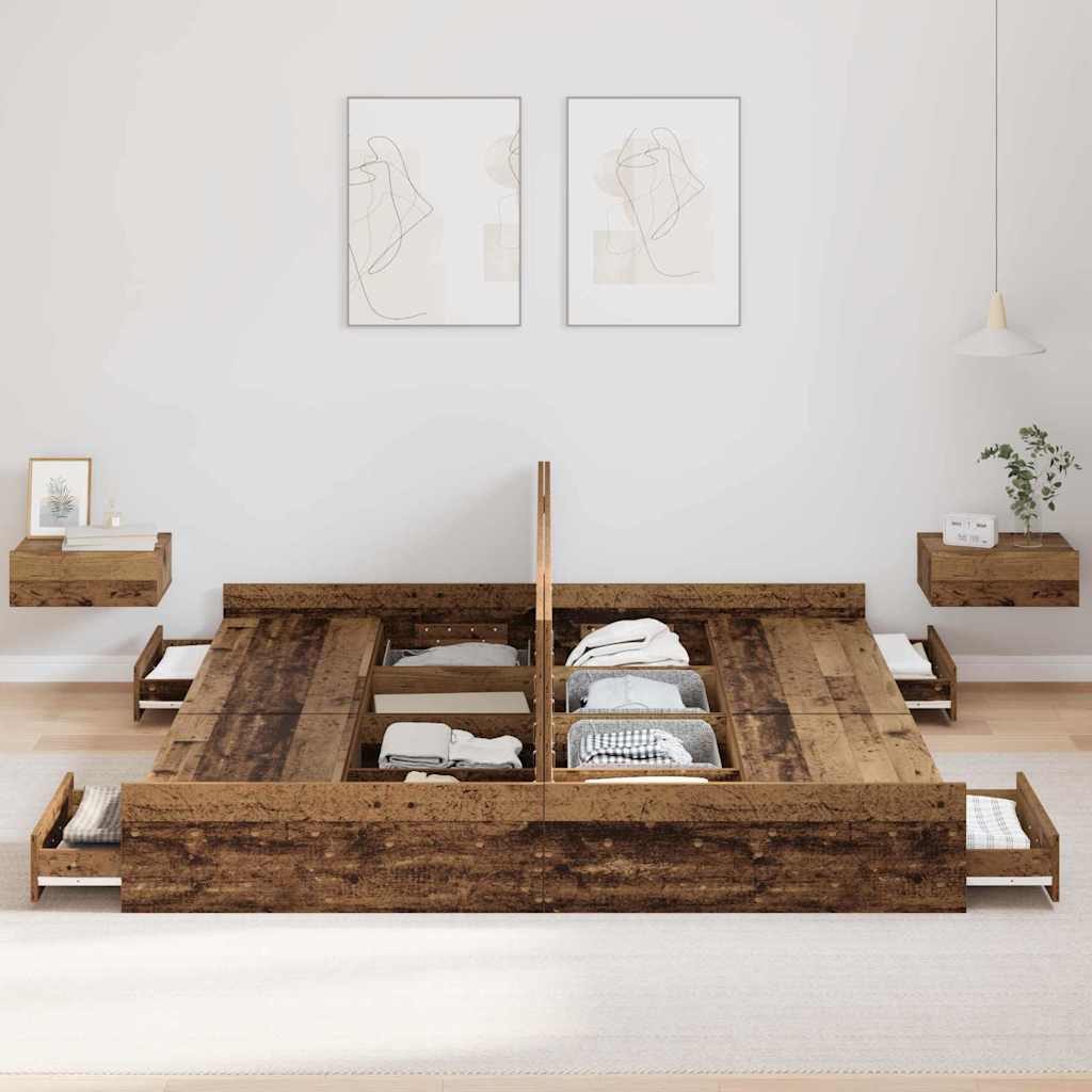 vidaXL Storage Bed Frame Old Wood 180 x 200 cm Engineered Wood 3