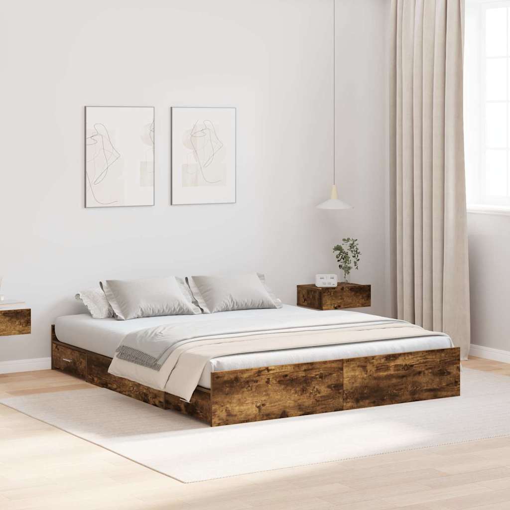 vidaXL Storage Bed Frame Smoked Oak 140 x 200 cm Engineered Wood 1