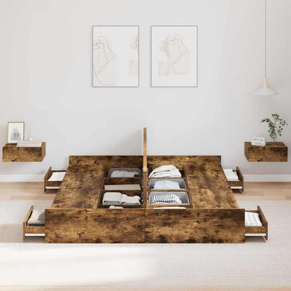vidaXL Storage Bed Frame Smoked Oak 140 x 200 cm Engineered Wood 3