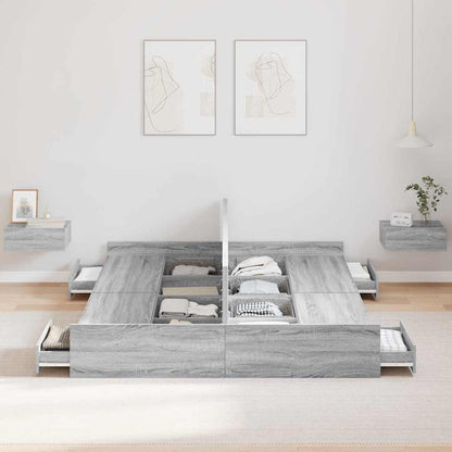 vidaXL Storage Bed Frame Grey Sonoma 140 x 200 cm Engineered Wood 3