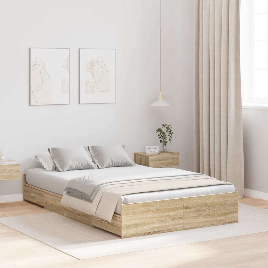 vidaXL Storage Bed Frame Sonoma Oak 120 x 200 cm Engineered Wood 1