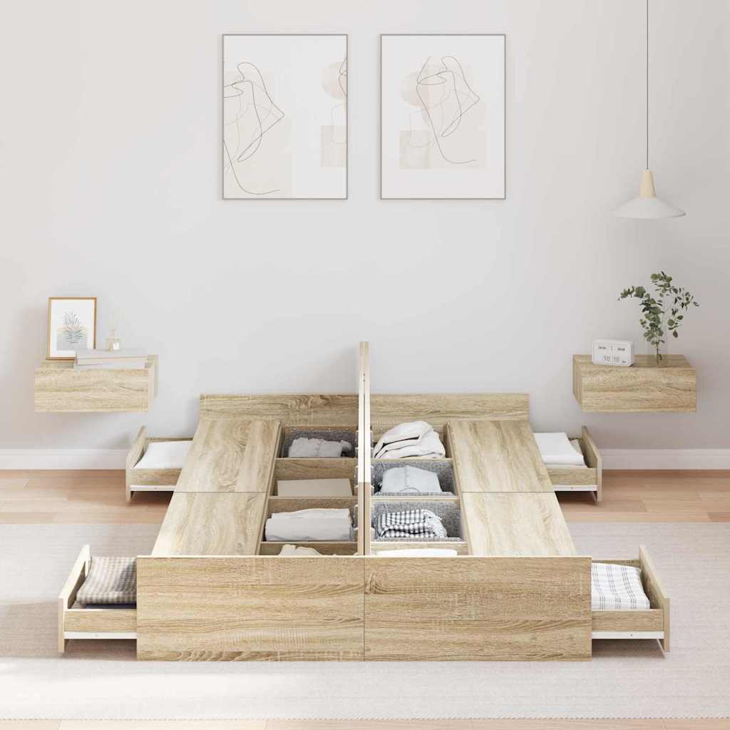 vidaXL Storage Bed Frame Sonoma Oak 120 x 200 cm Engineered Wood 3