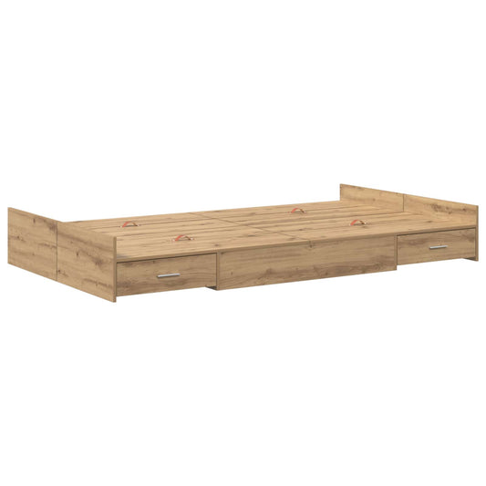 Storage Bed Frame 120 x 200 cm Engineered Wood Length 200 cm Width 120 cm Artisan oak